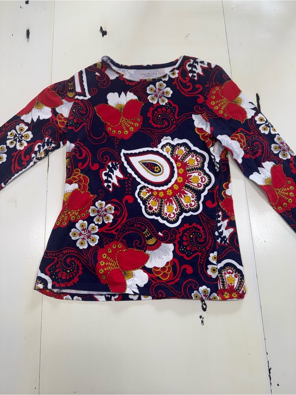 Talbots Petite Floral Paisley Long Sleeve Crewneck Tee (Size MP)
